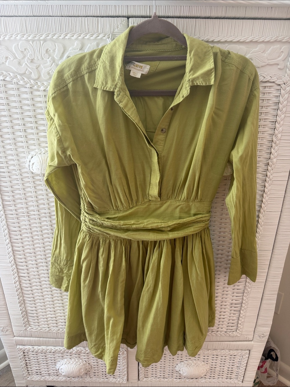 MAEVE Green Long-Sleeve Waisted Shirt Dress Small
